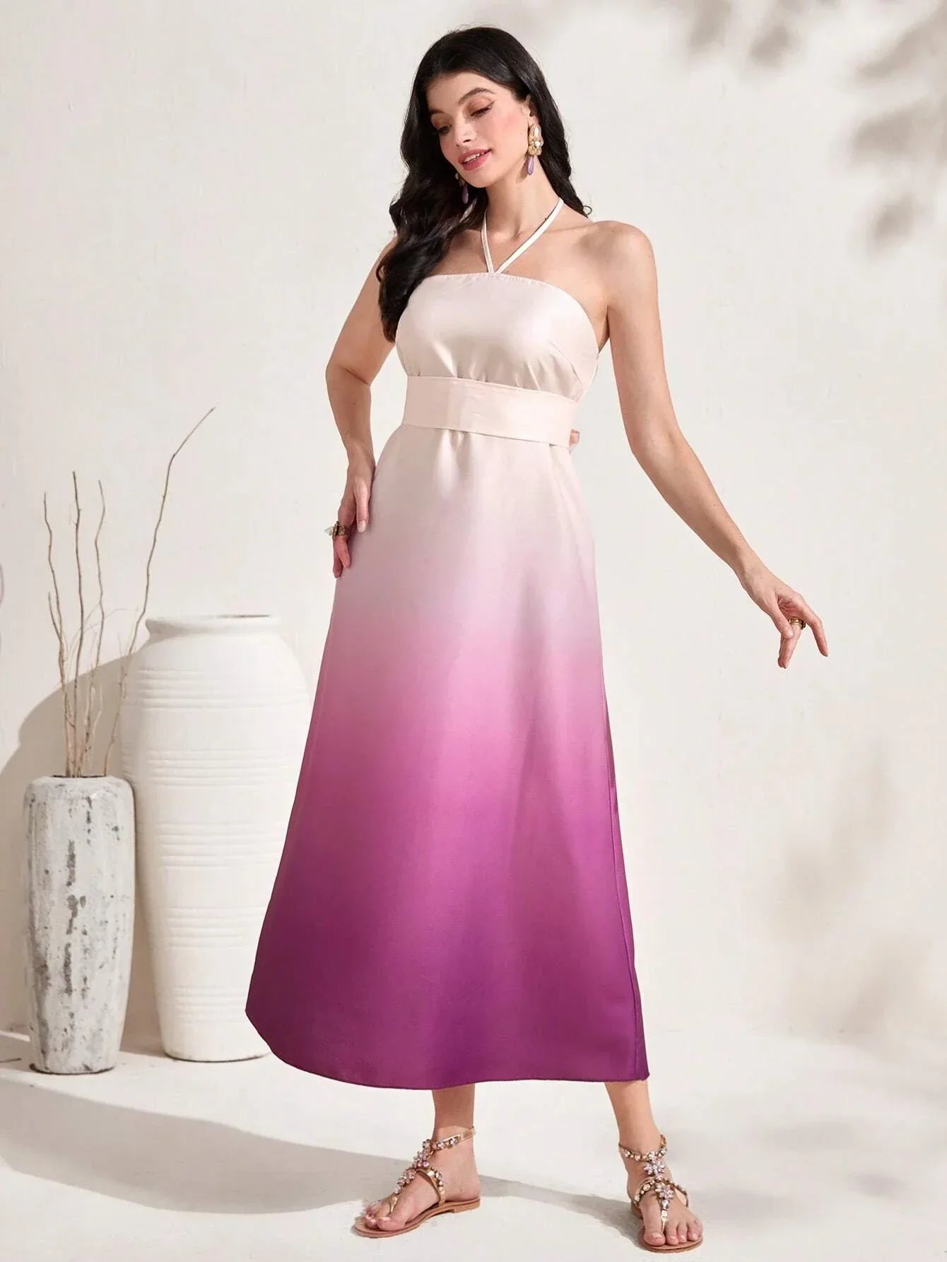 Najma Ombre Print Batwing Sleeve Abaya & Cami Dress Set shein