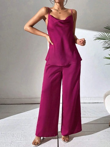 Privé Solid Cami Top & Wide Leg Pants shein