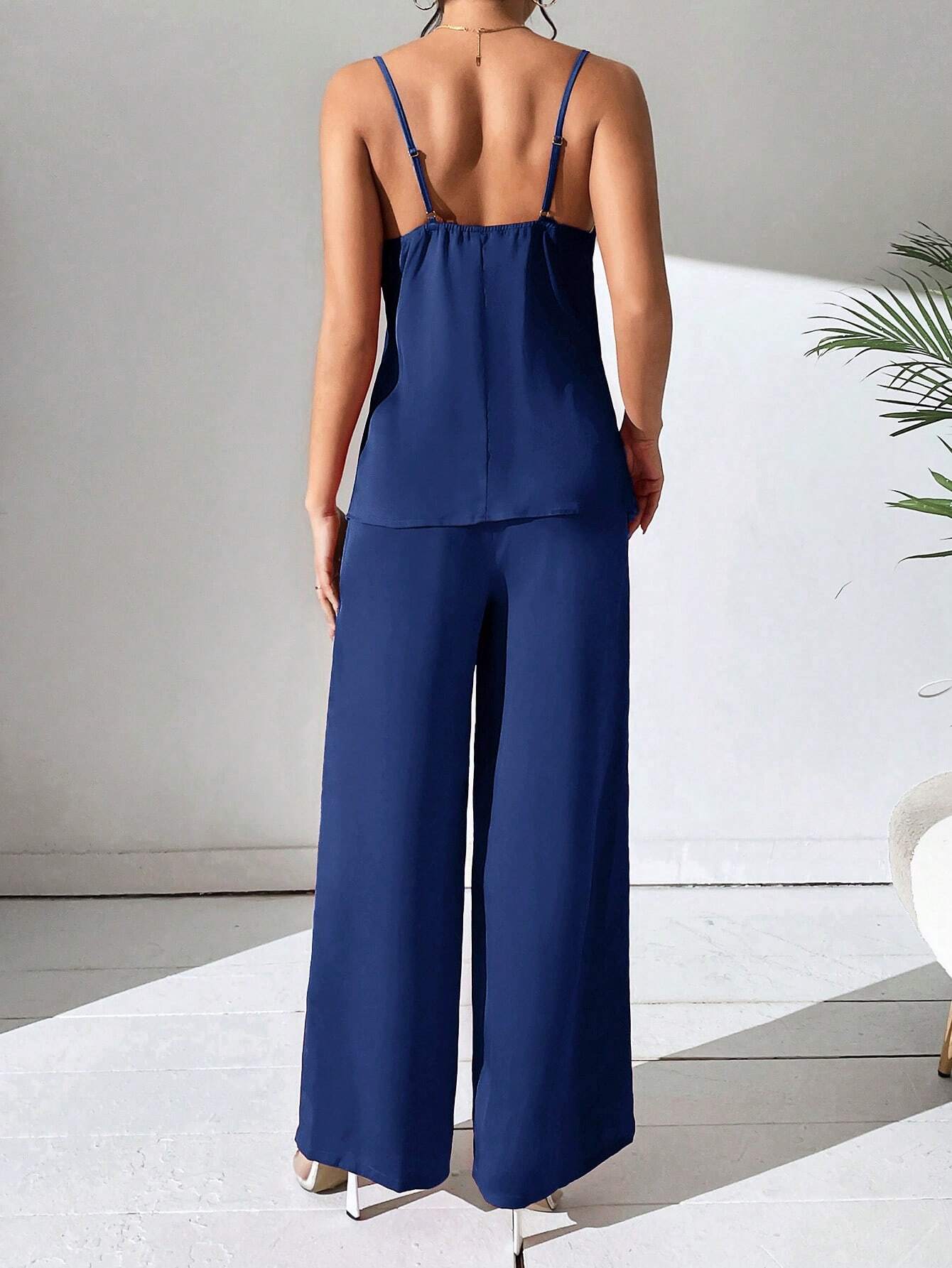 Privé Solid Cami Top & Wide Leg Pants shein