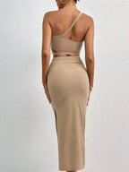 Privé One Shoulder Cut Out Top & Split Thigh Skirt Shein