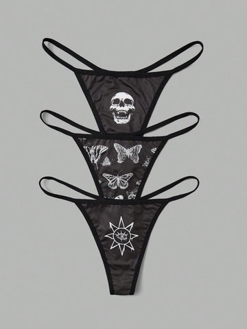 Kelsey Wilson Studio Goth 3pack Skull & Butterfly Print Thong shein