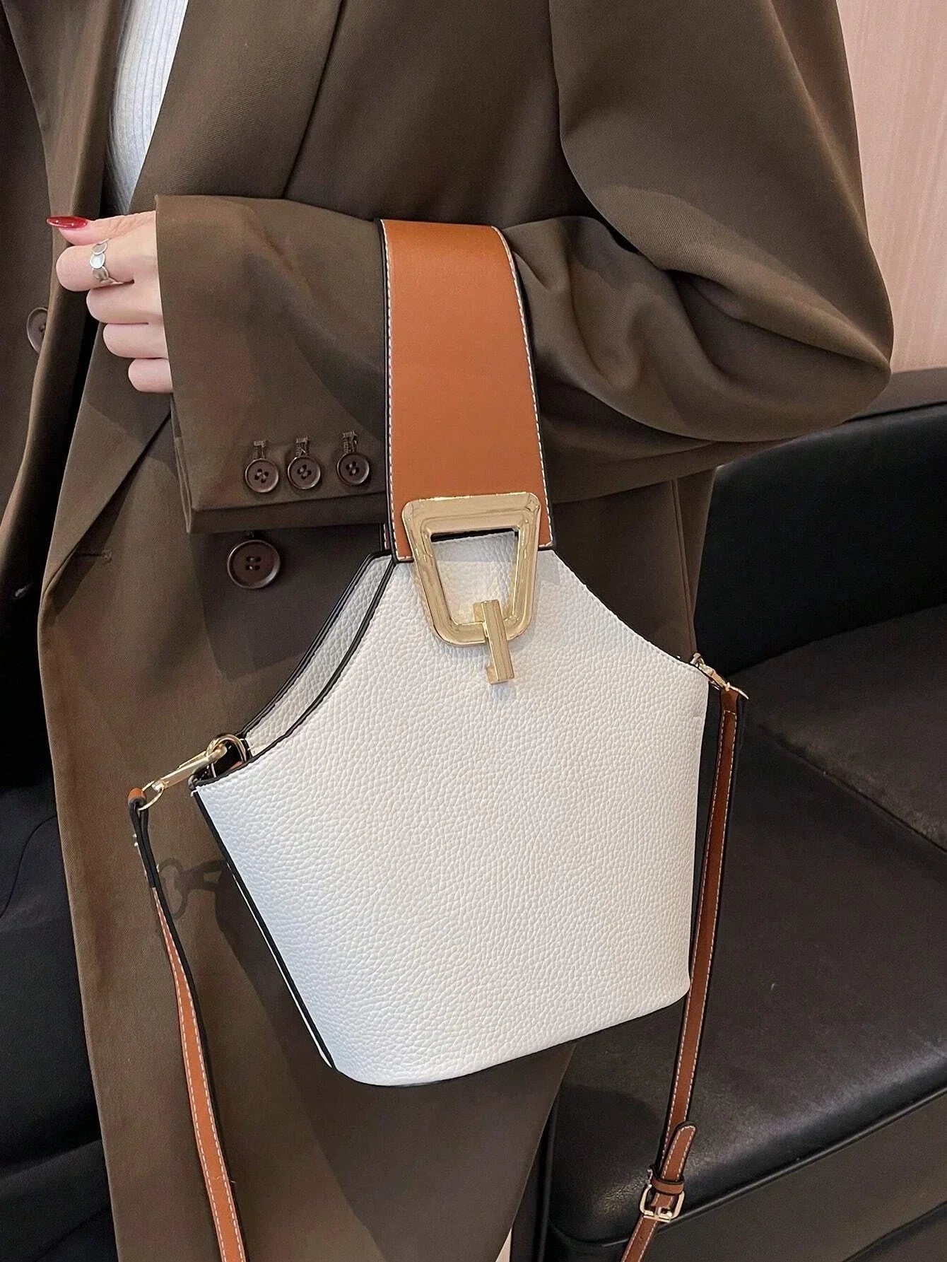 High Sense Bag Color Matching Handbag Cross-Body Bucket Bag shein