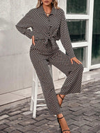 Priv� Argyle Print Drop Shoulder Blouse & Wide Leg Pants shein