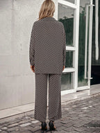 Priv� Argyle Print Drop Shoulder Blouse & Wide Leg Pants shein