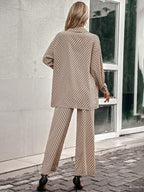 Priv� Argyle Print Drop Shoulder Blouse & Wide Leg Pants shein
