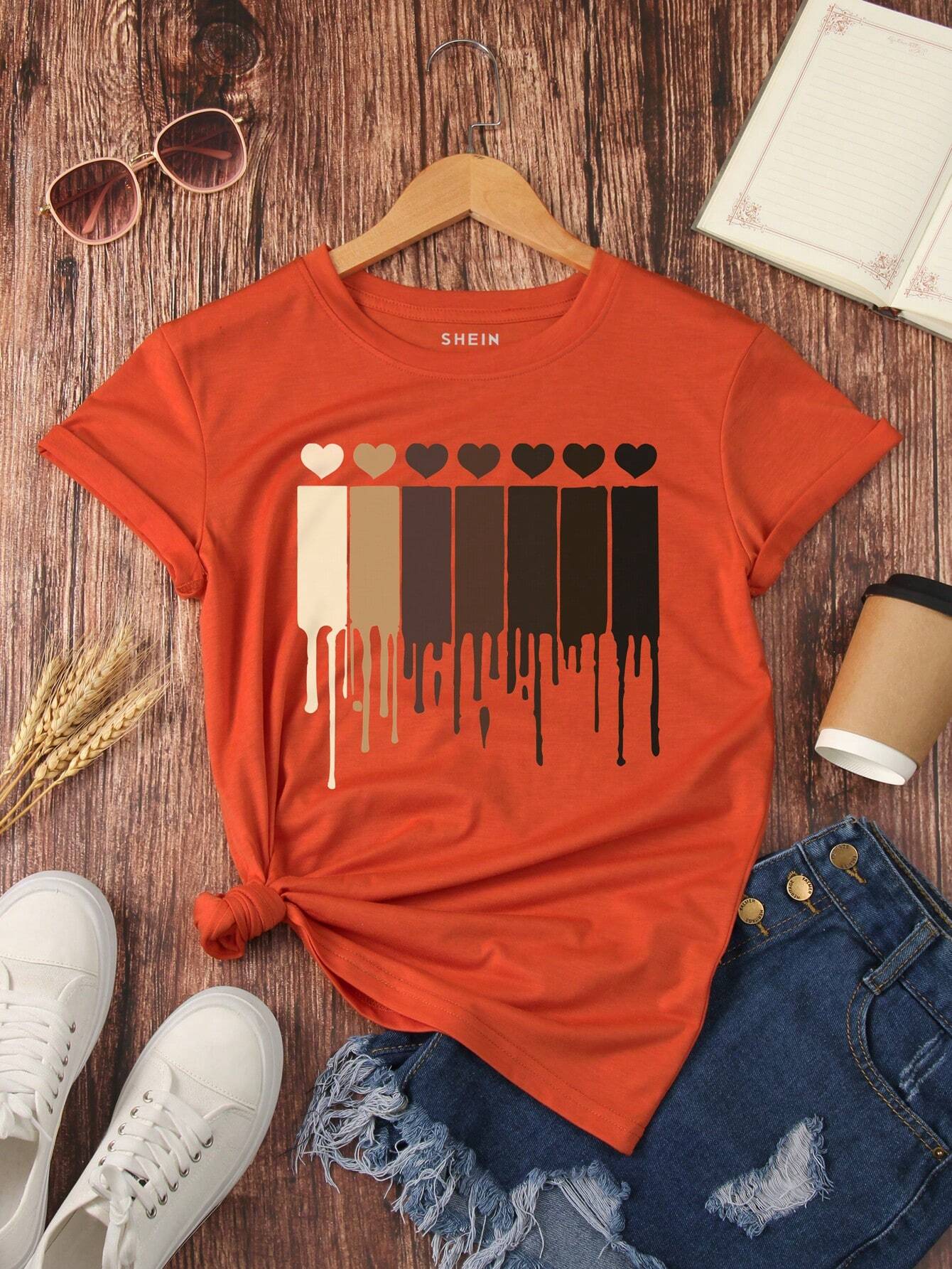 INAWLY Heart Print Tee Graphic Tees shein