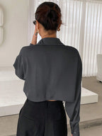 DAZY Solid Button Front Crop Shirt shein