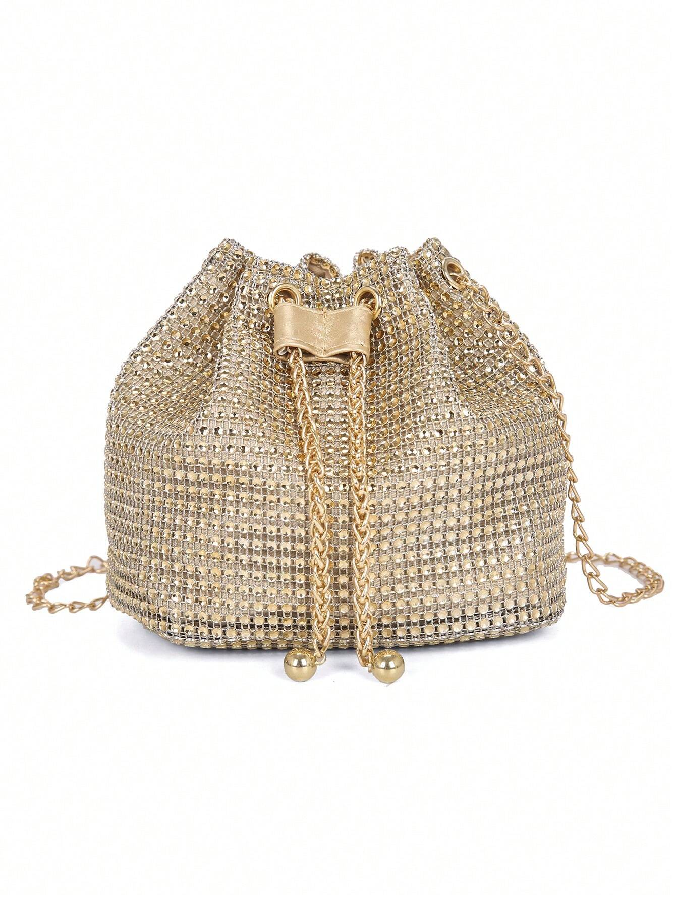 Lightweight,Business Casual Rhinestone Decor Bucket Bag Shein