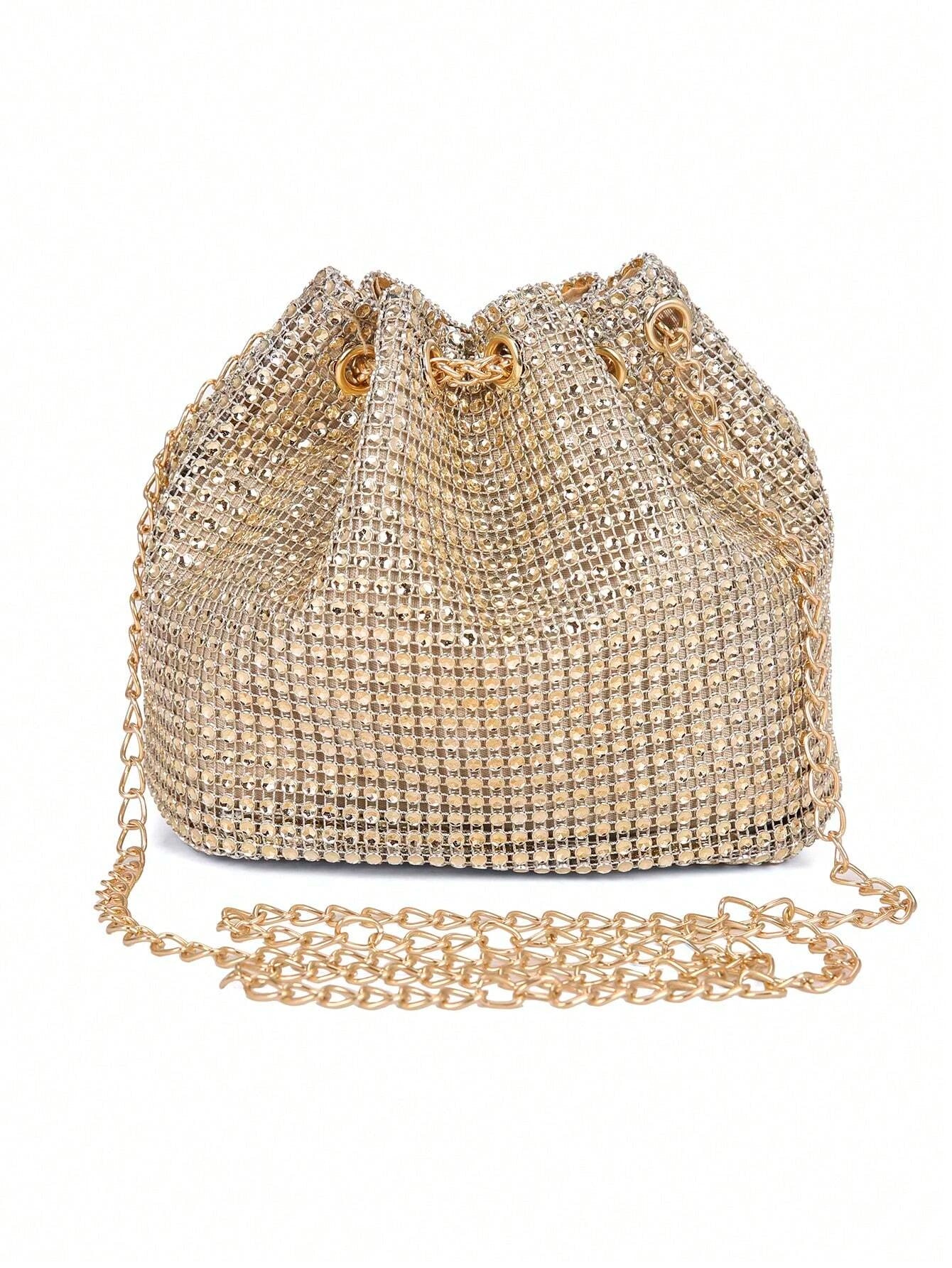 Glitter Bling,Shiny Glamorous,Elegant,Exquisite New Arrival Fashion Mini Metal Chain Rhinestone Decorated Evening Bag shein