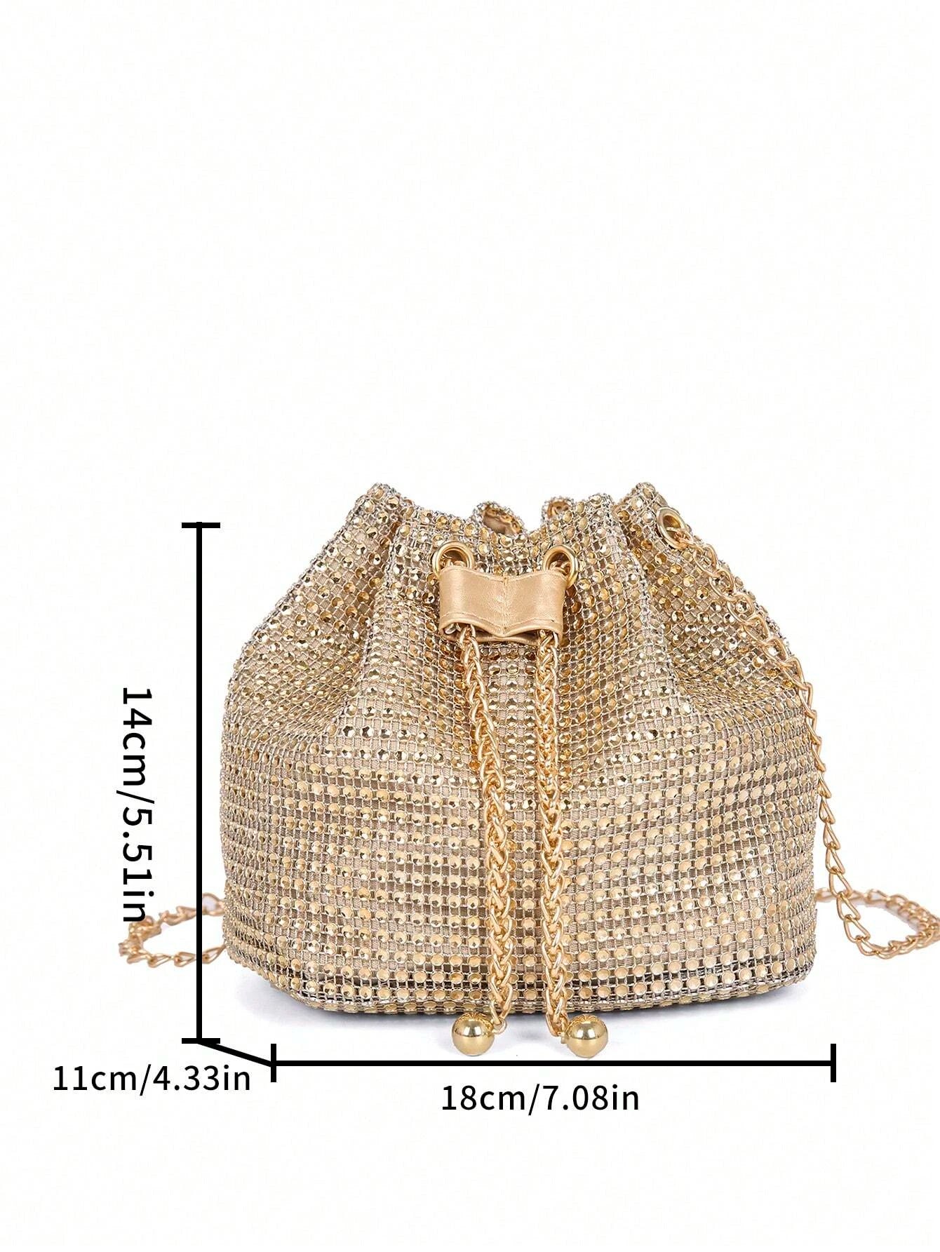 Lightweight,Business Casual Rhinestone Decor Bucket Bag Shein