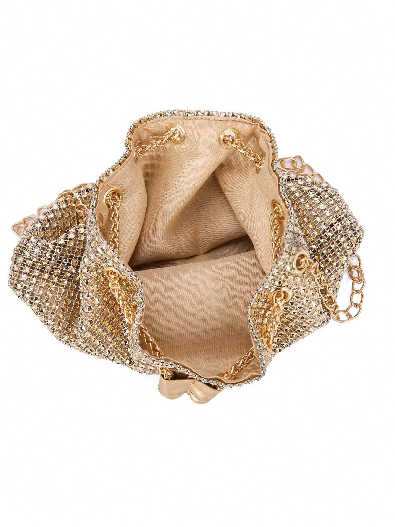 Lightweight,Business Casual Rhinestone Decor Bucket Bag Shein