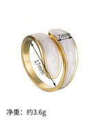 1pc Stainless Steel Dripping Oil Leaf Design Women's Cuff Ring Simple Style shein