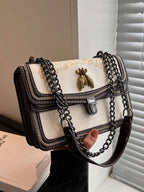 Small Flap Square Bag Letter Embroidered Metal Decor shein
