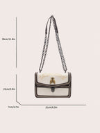 Small Flap Square Bag Letter Embroidered Metal Decor shein