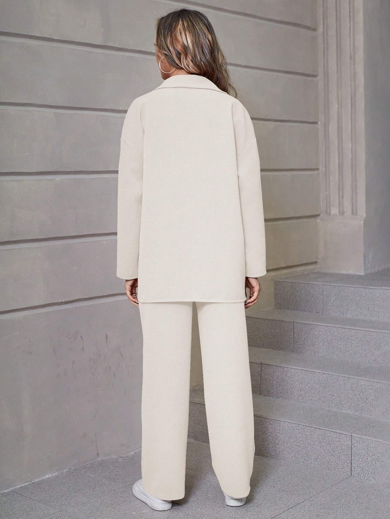 Relaxiva Flap Detail Drop Shoulder Shirt & Pants shein