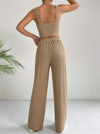 EZwear Solid Crop Cami Top & Wide Leg Pants shein