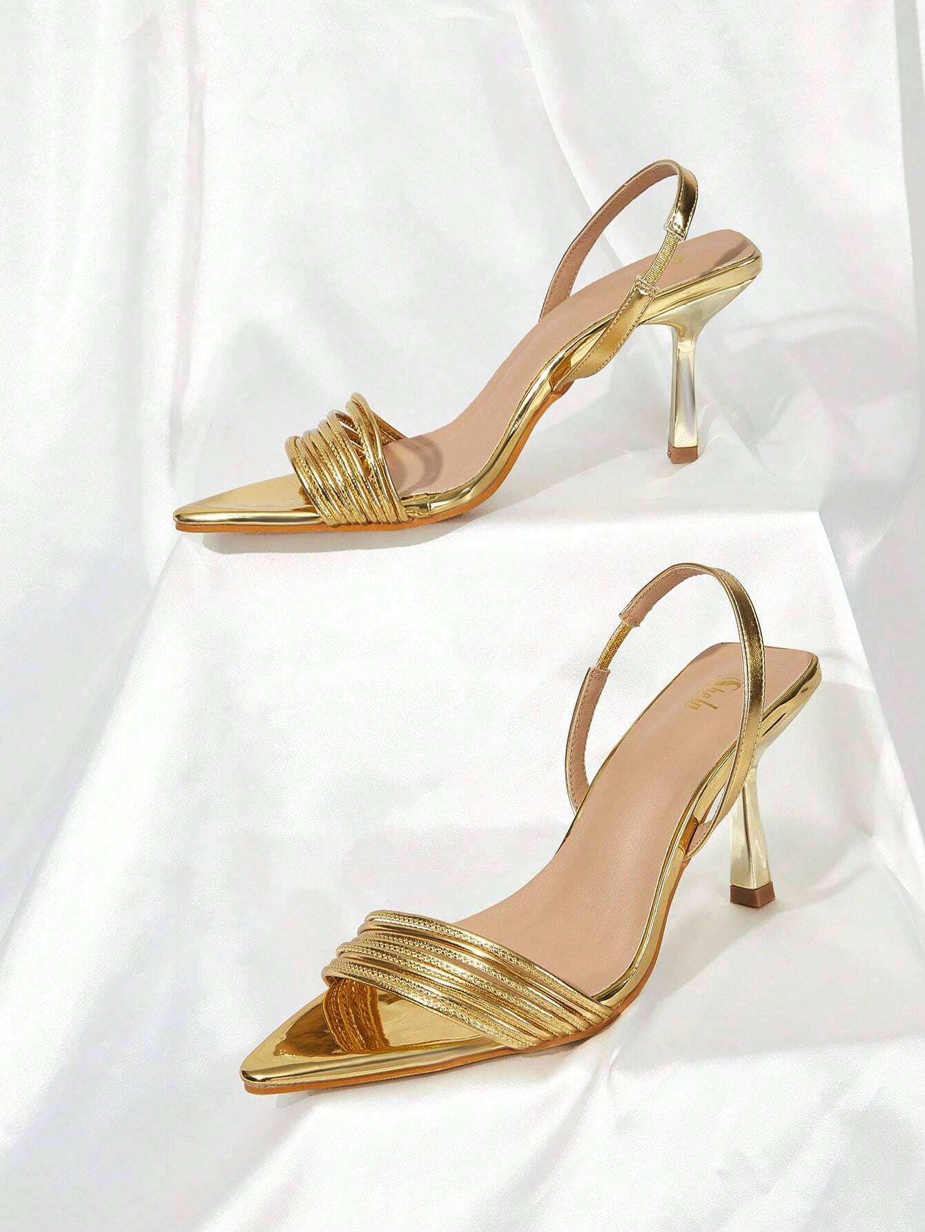 Belle Glamorous Gold Slingback Sandals For Women shein