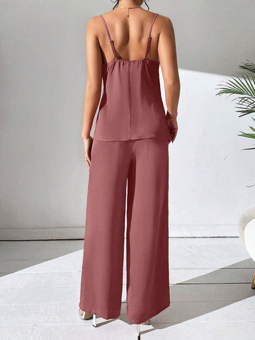 Privé Solid Cami Top & Wide Leg Pants shein