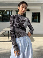DAZY Ladies Stand Collar Tie Dye Top shein
