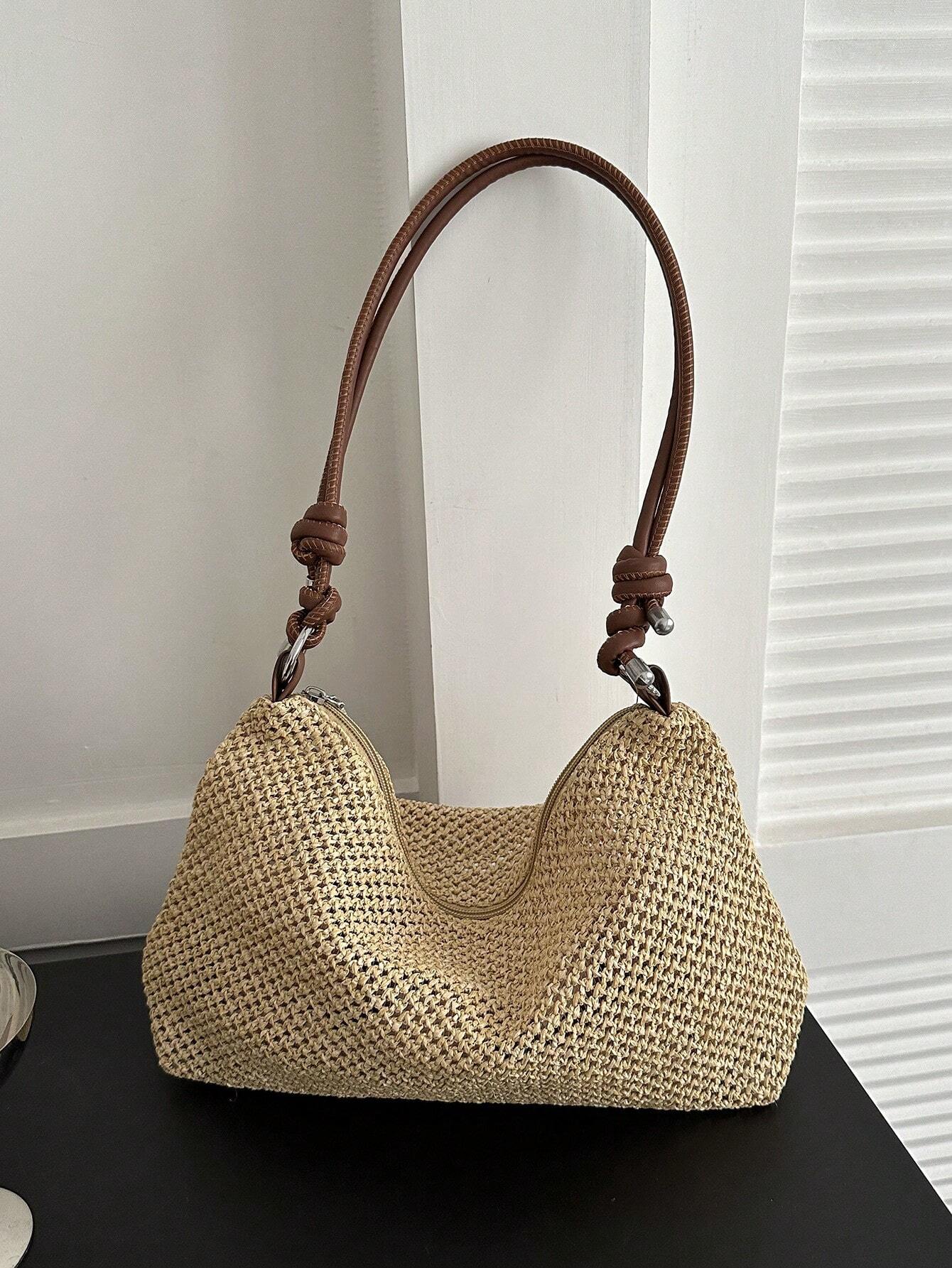 Medium Paper Knot Design Strap Bag shein