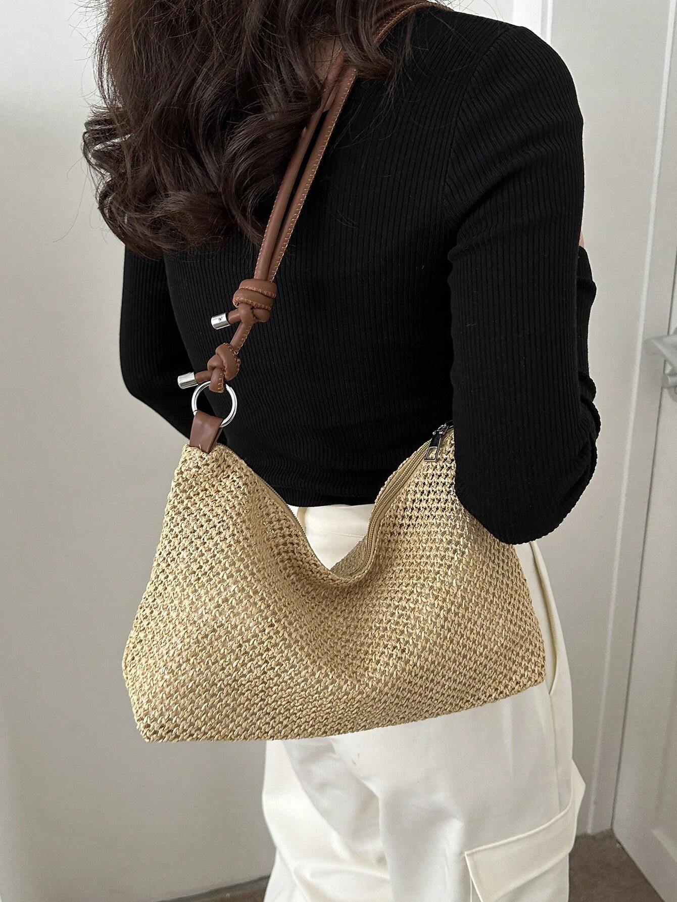 Medium Paper Knot Design Strap Bag shein