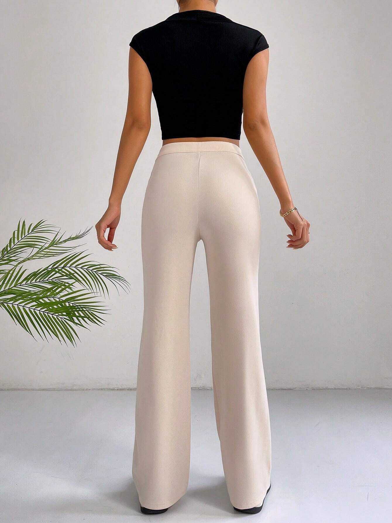 EZwear Y2k Solid Zipper Fly Seam Detail Pants Flare Leggings shein