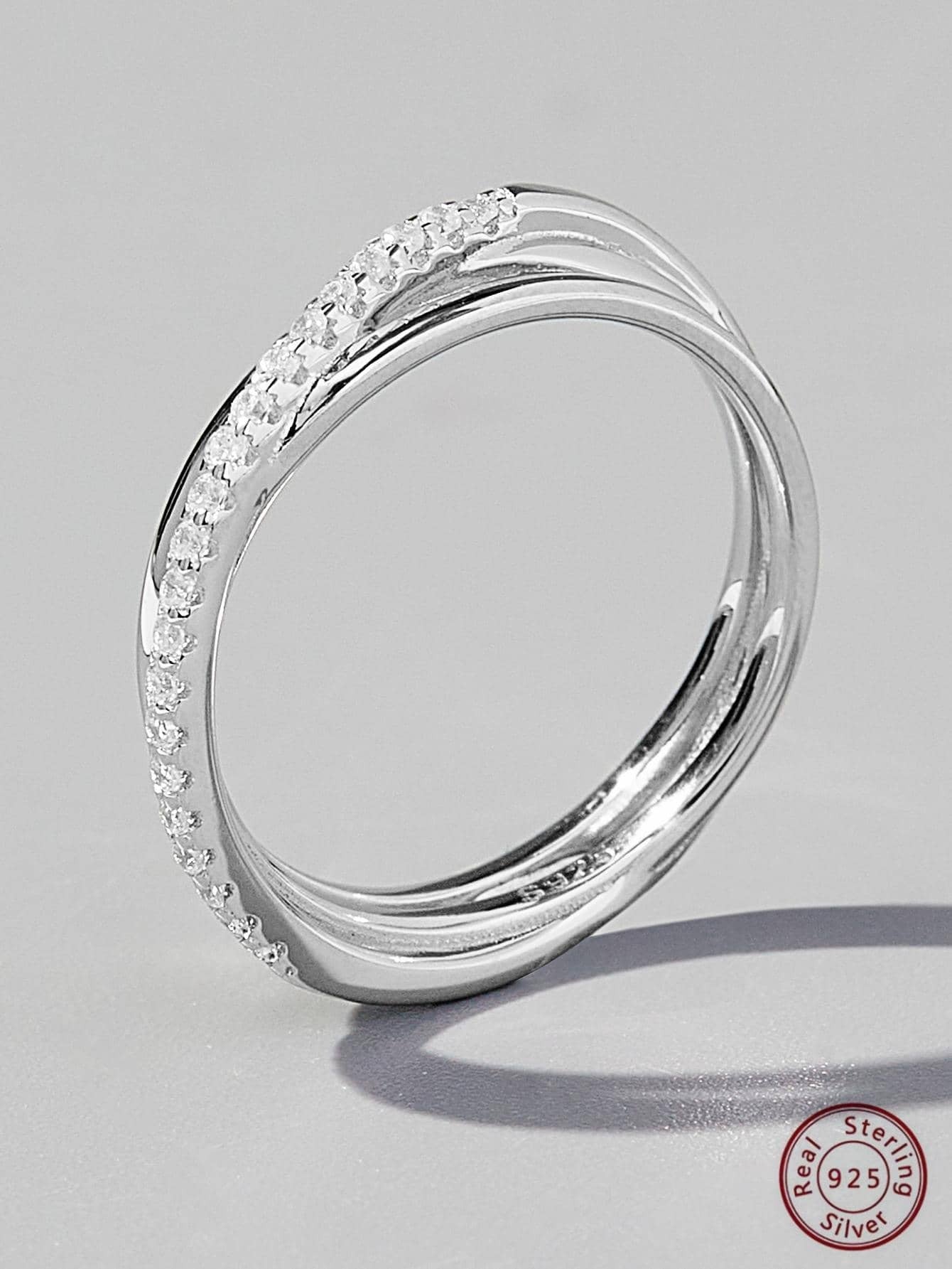 1pc Gorgeous Elegant Classic & Trendy 925 Sterling Silver Artificial Zircon Asymmetrical Crisscross Design Ring shein