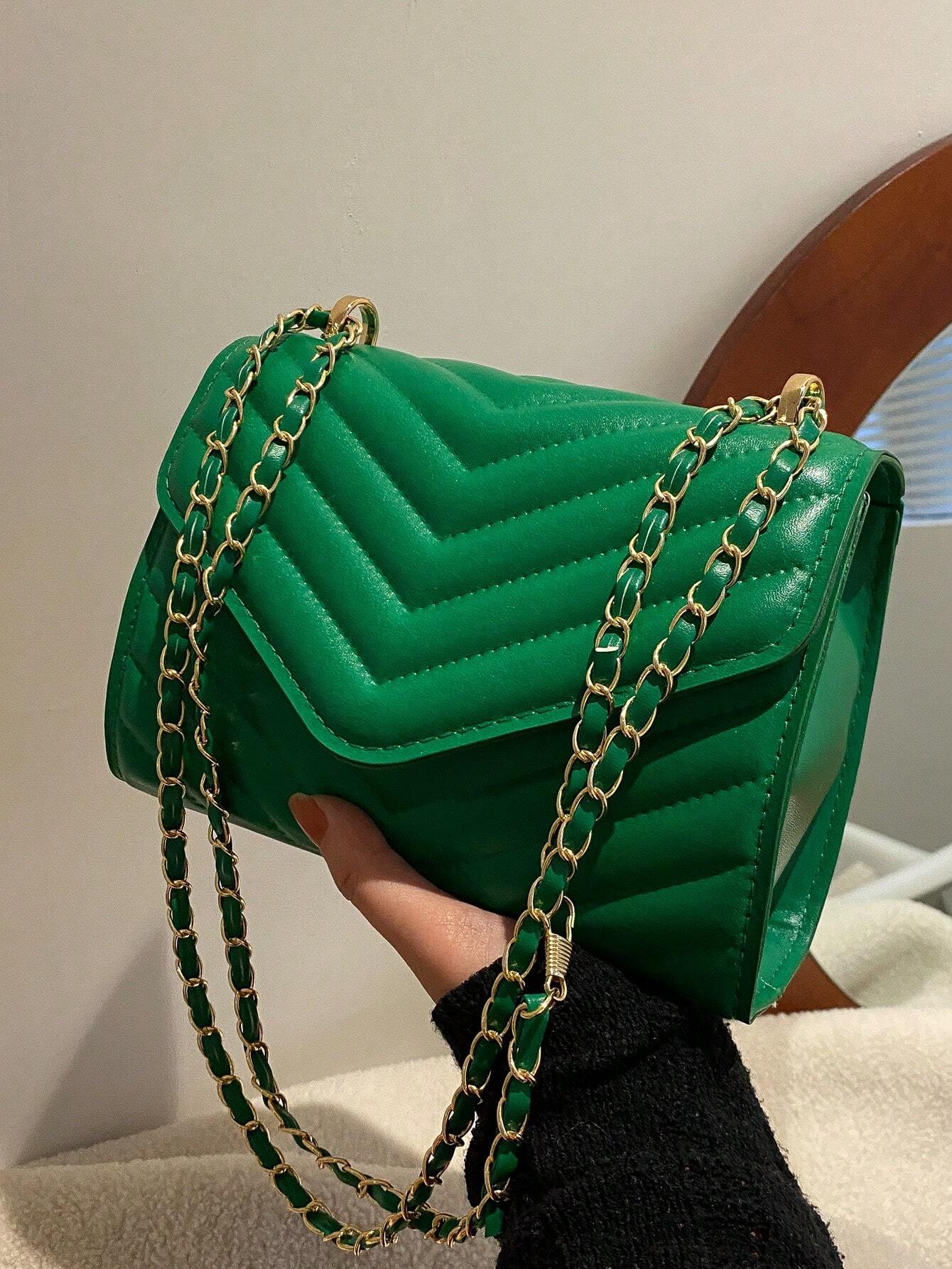 Mini Flap Square Bag Quilted Pattern Minimalist Green shein