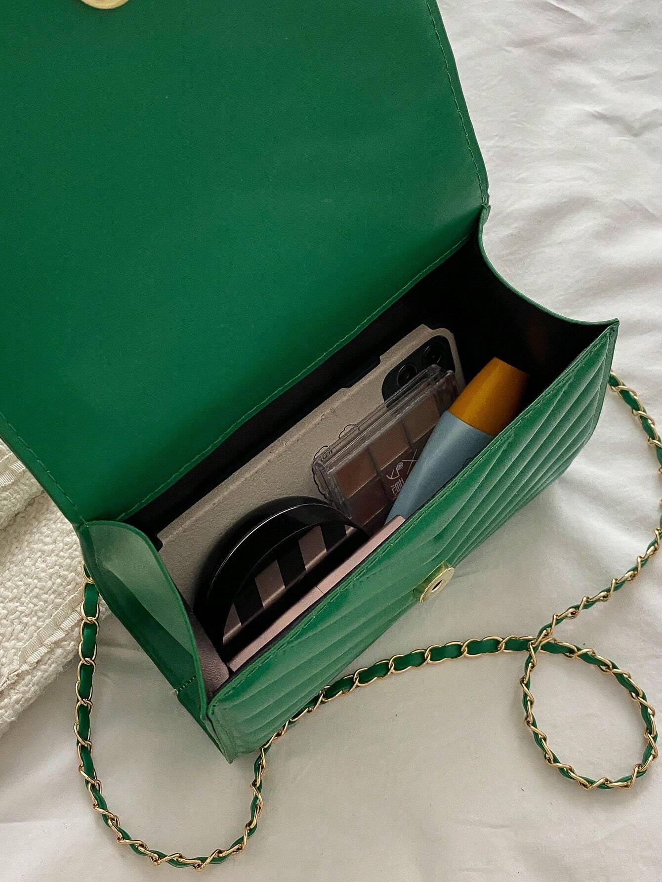 Mini Flap Square Bag Quilted Pattern Minimalist Green shein