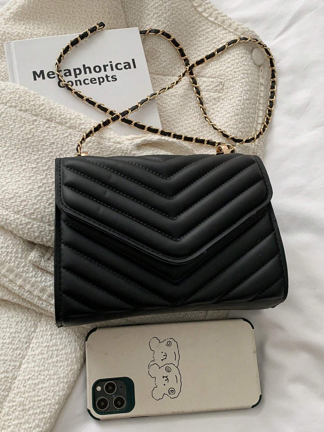 Mini Flap Square Bag Quilted Pattern Minimalist Green shein