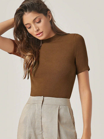 BASICS Mock-Neck Rib-knit Top