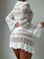 Swim Summer Beach Hollow Out Scallop Trim Cover Up Dress Without Bikini shein