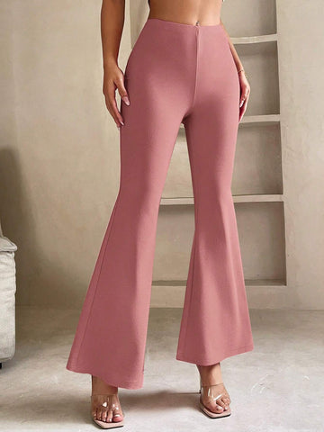 PETITE Solid Flare Leg Pants shein