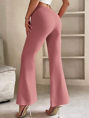 PETITE Solid Flare Leg Pants shein