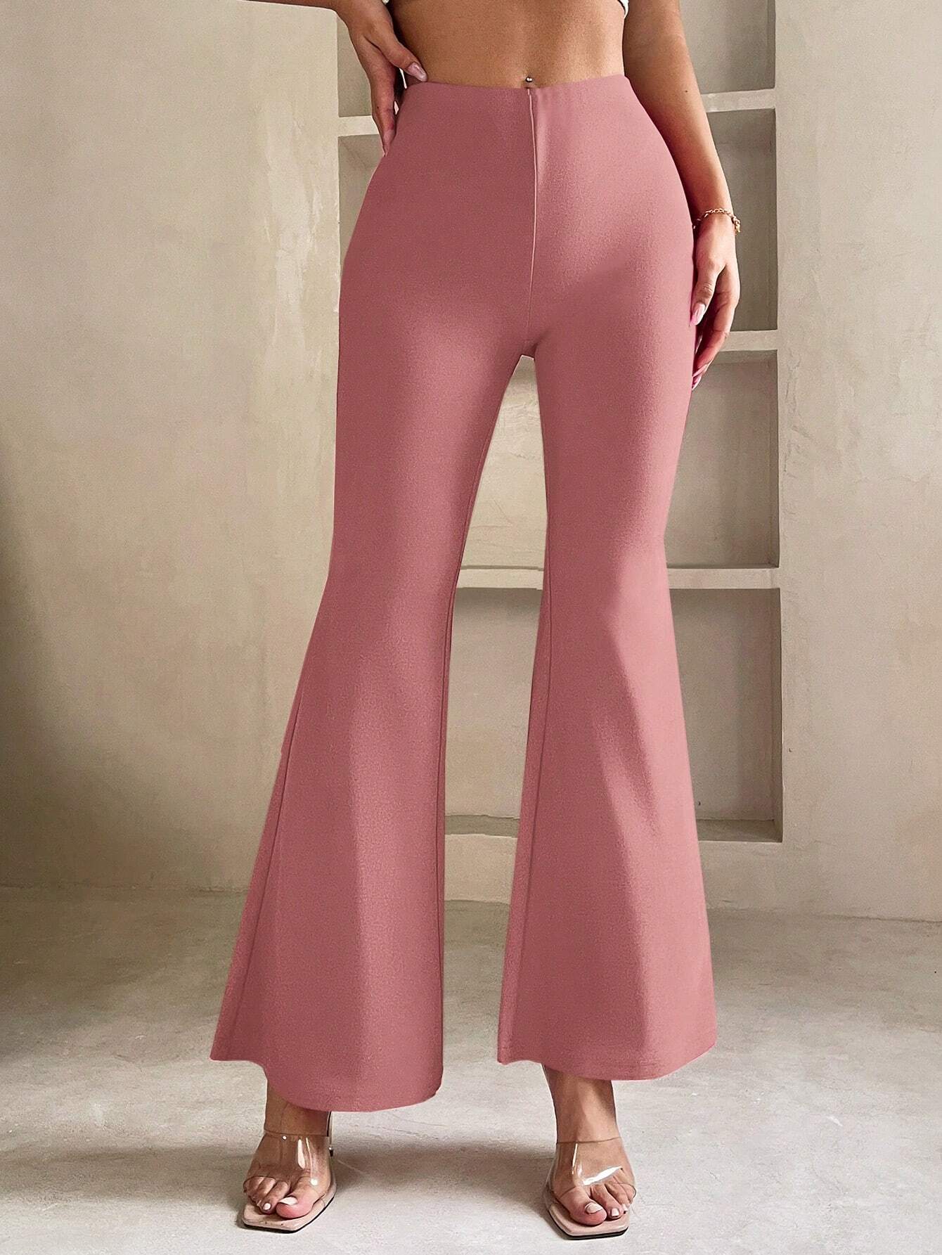 PETITE Solid Flare Leg Pants shein