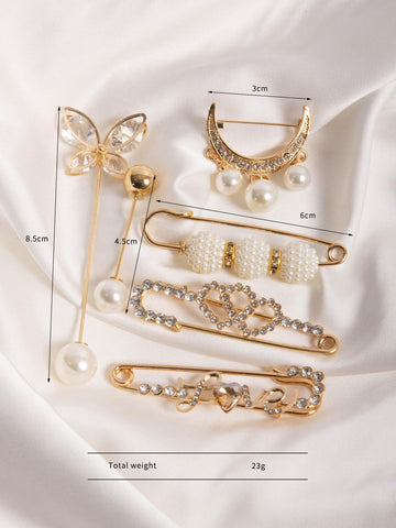 1set Women Rhinestone & Faux Pearl Decor Glamorous Scarf Pin shein