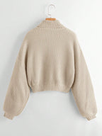 ROMWE Solid High Neck Bishop Sleeve Sweater shein