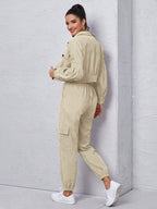 Mulvari Corduroy Flap Detail Jacket With Tie Front Cargo Pants shein