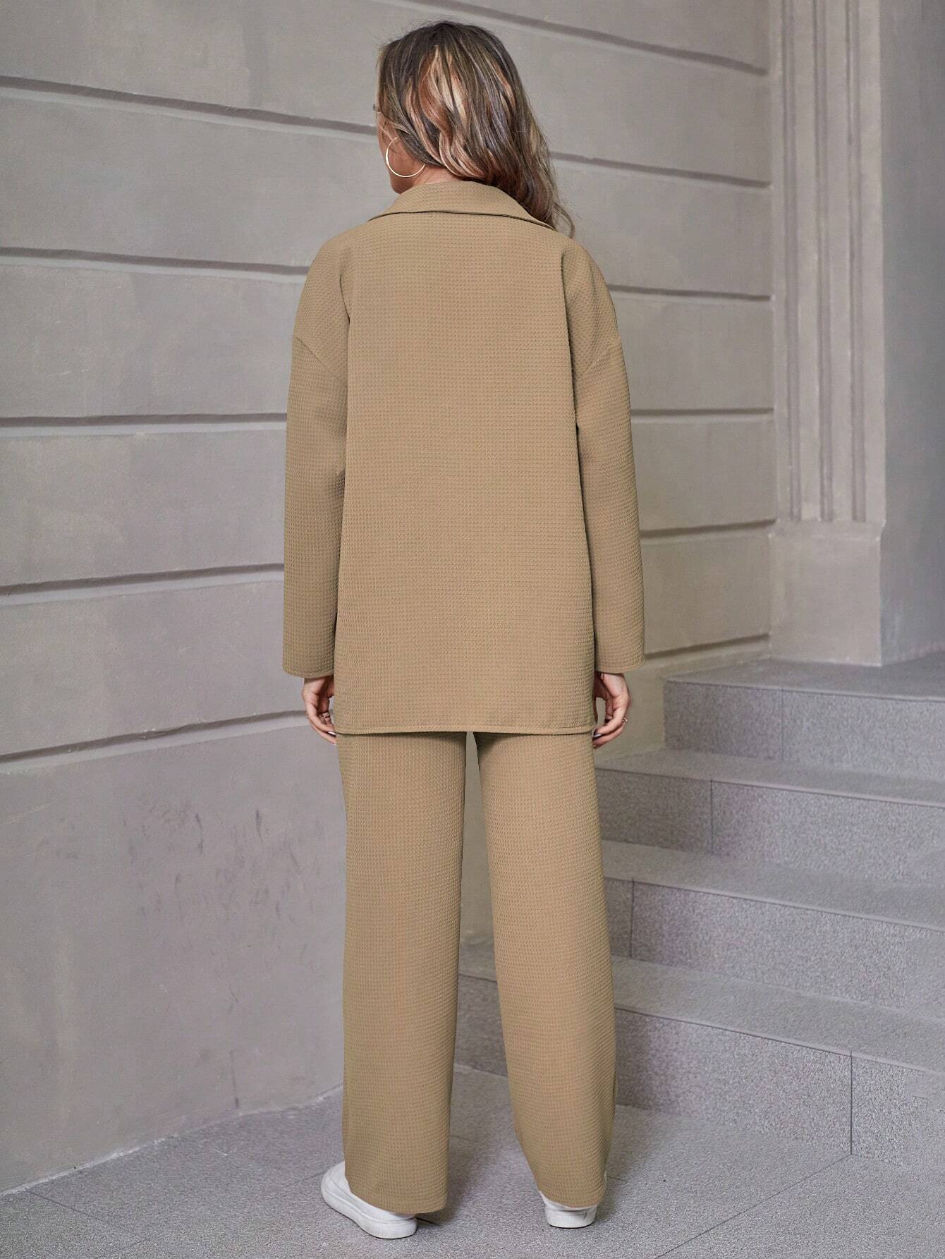 Relaxiva Flap Detail Drop Shoulder Shirt & Pants shein