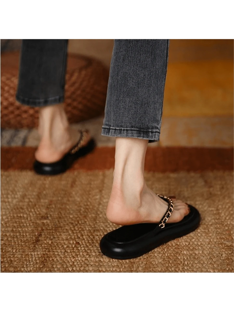 Fashionable Thong Sandals For Women, Chain Decor Flat Sandals shein