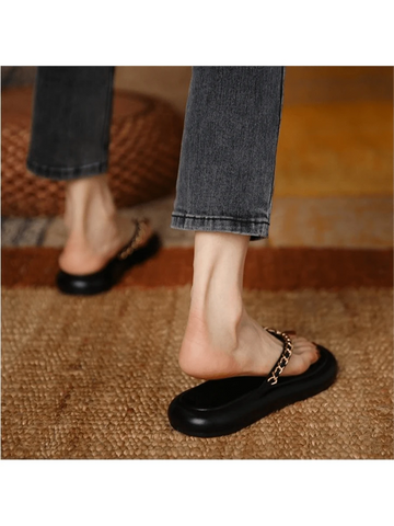 Fashionable Thong Sandals For Women, Chain Decor Flat Sandals