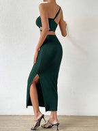 Privé One Shoulder Cut Out Top & Split Thigh Skirt Shein