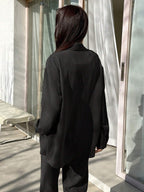 DAZY Solid Button Front Shirt & Flare Leg Pants shein