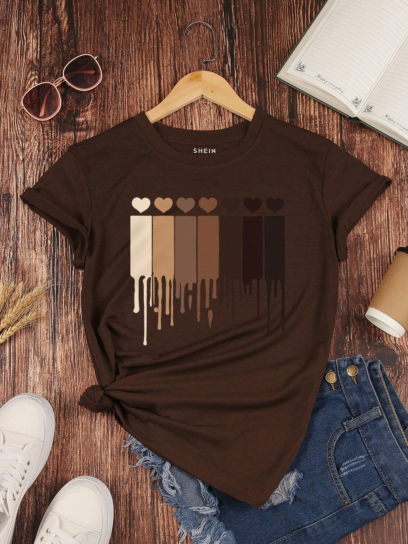 INAWLY Heart Print Tee Graphic Tees shein