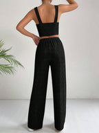 EZwear Solid Crop Cami Top & Wide Leg Pants shein