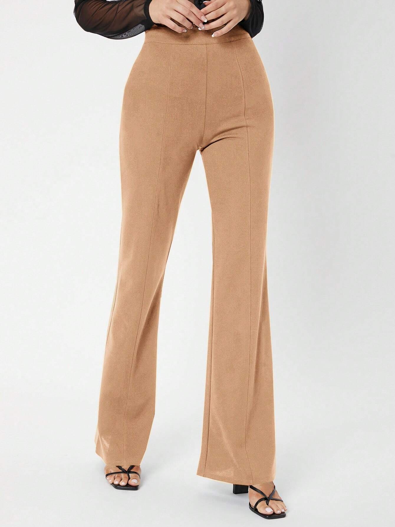 Tall Zipper Back Solid Flare Leg Pants shein