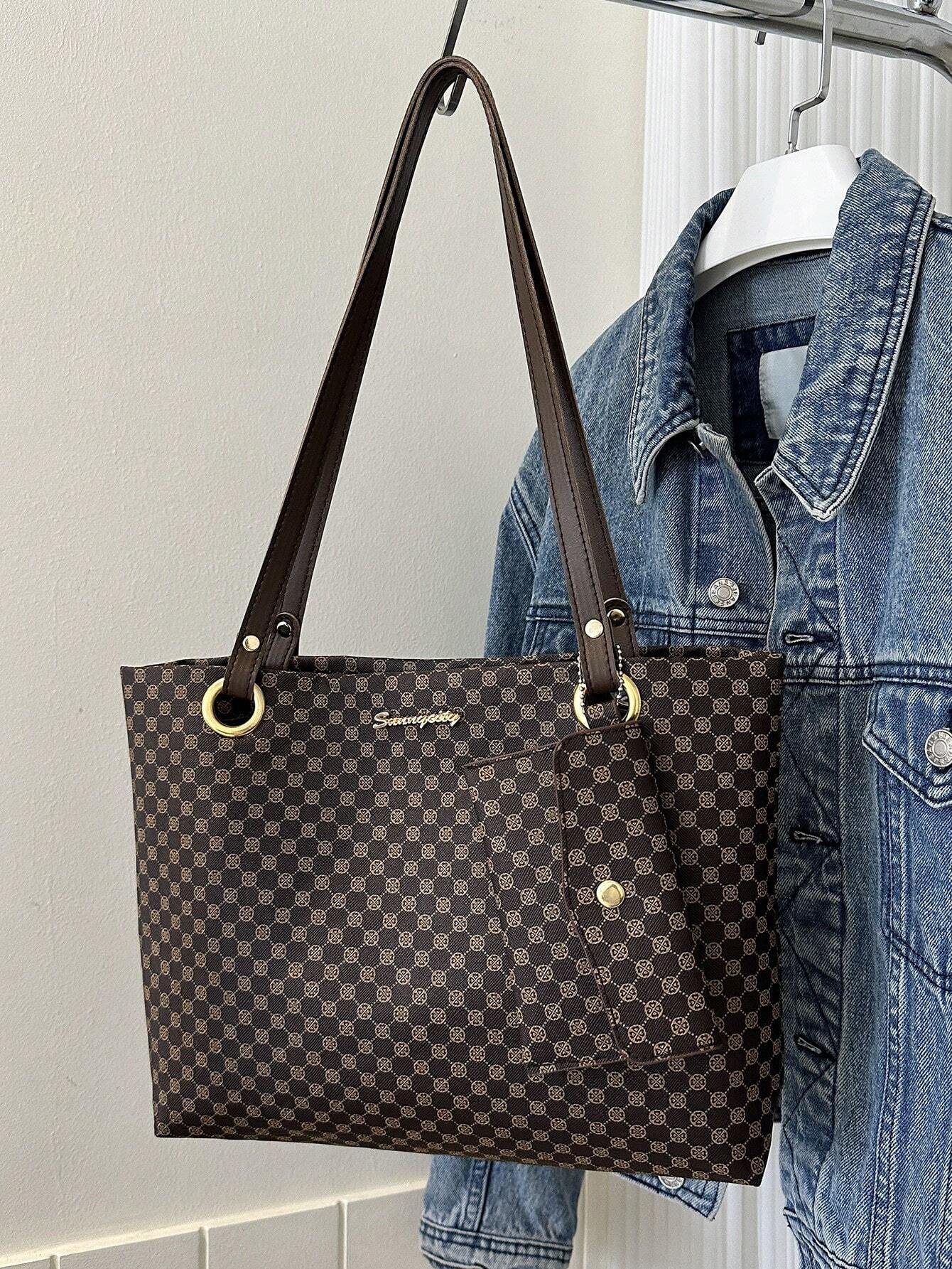 Geometric Pattern Shoulder Tote Bag With Coin Purse shein
