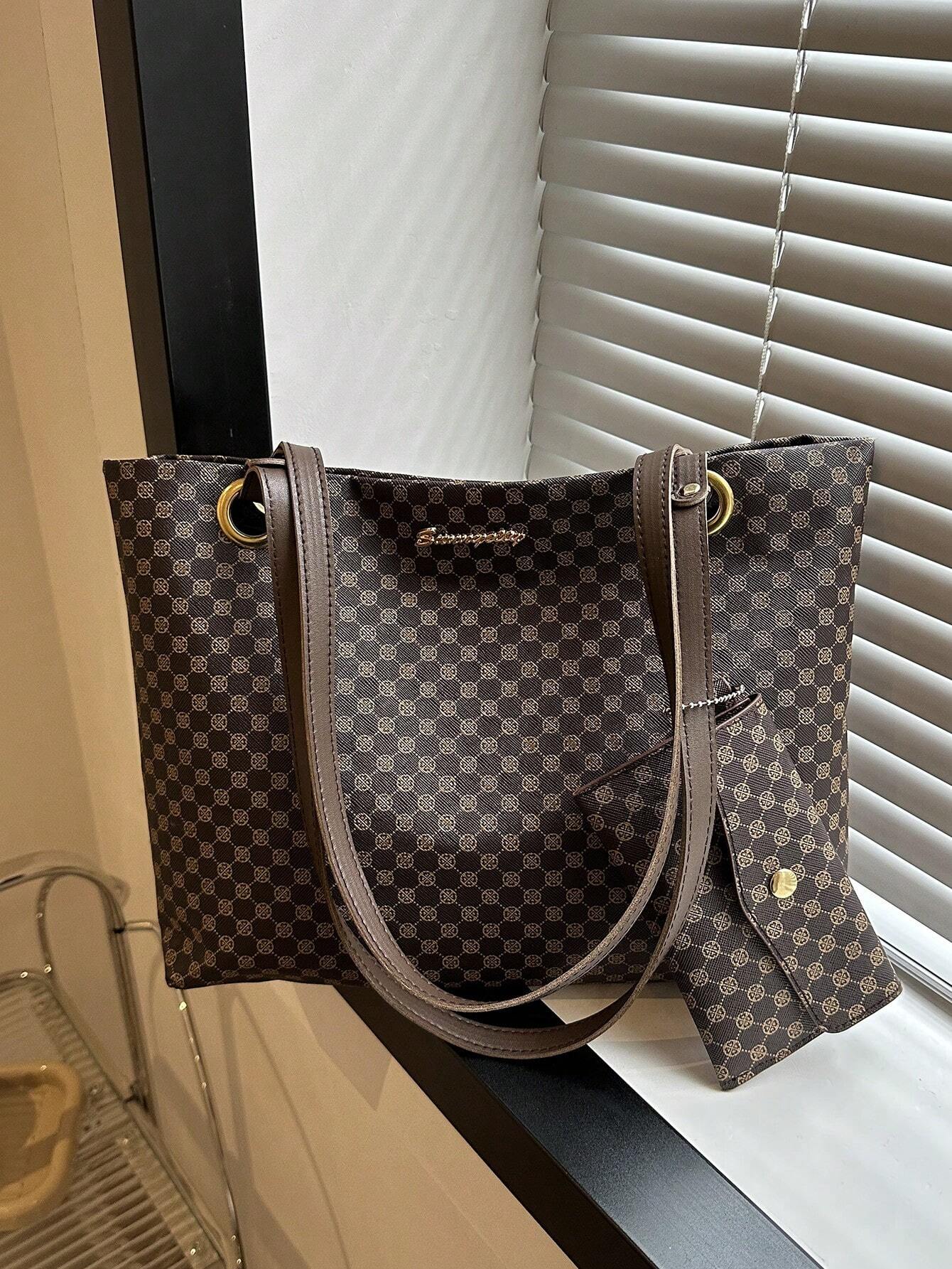 Geometric Pattern Shoulder Tote Bag With Coin Purse shein