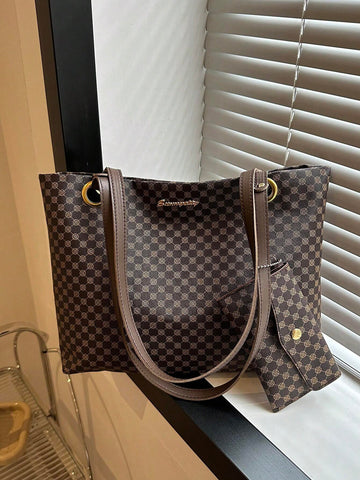 Geometric Pattern Shoulder Tote Bag With Coin Purse