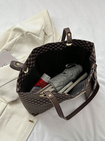 Geometric Pattern Shoulder Tote Bag With Coin Purse
